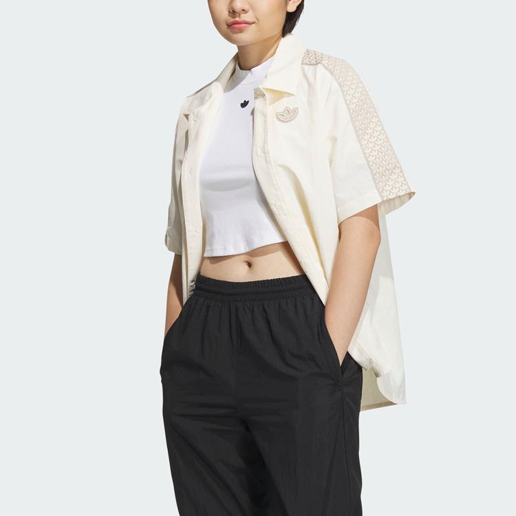 Adidas Оригинальные монограммные принты с цветными блоками, повседневная спортивная рубашка с короткими рукавами, топы унисекс, белые IN1032