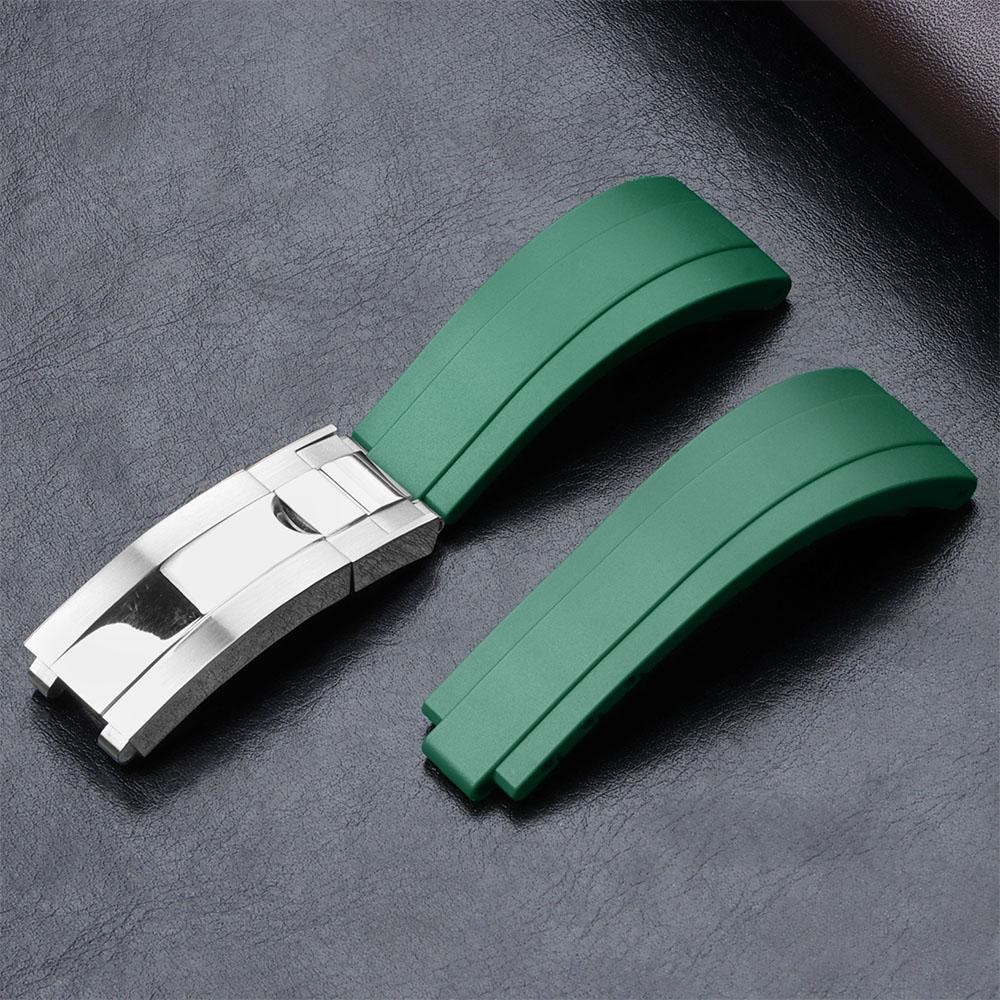 Rubber Watch Strap for Rolex Yacht Daytona Submarine Black Green Water Ghost Stainless Steel Folding Buckle Wristband Belt 20mm