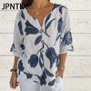 JPNTKY Women's Fashion Casual Summer Floral Print Short Sleeve POLO-Neck Blouses & Shirts