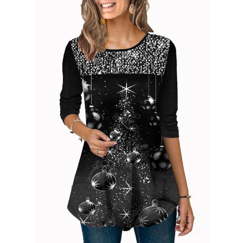 New Autum Winter Women's Tops Fashionable Printed Round Neck T-shirt