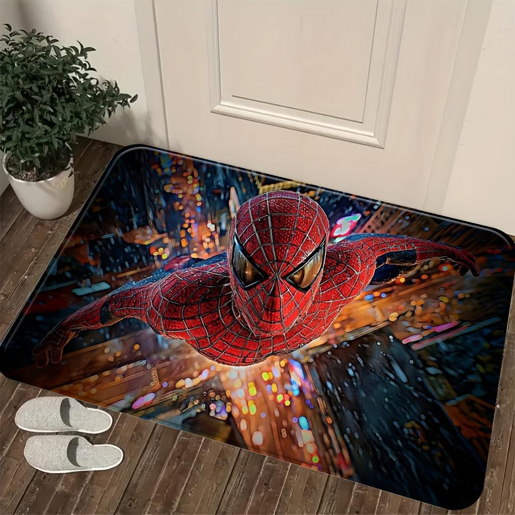 Authorized 1pc Cartoon Printed Mat, Spider- City Nightscape Dynamic Pose Red Blue Grid Battle Suit Theme Pattern Easy to Clean