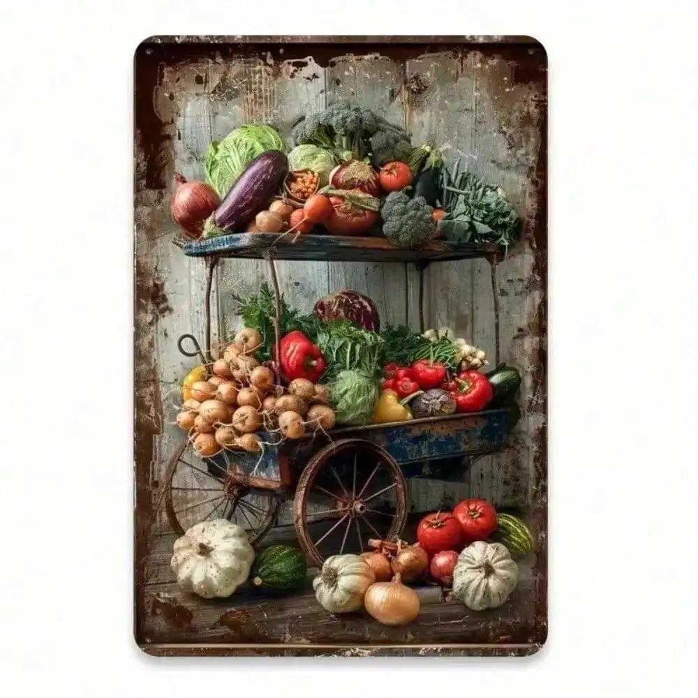 SHEIN Vintage Tin Sign Retro Kitchen Wall Decor Farm Vegetable Metal Art for Home Office