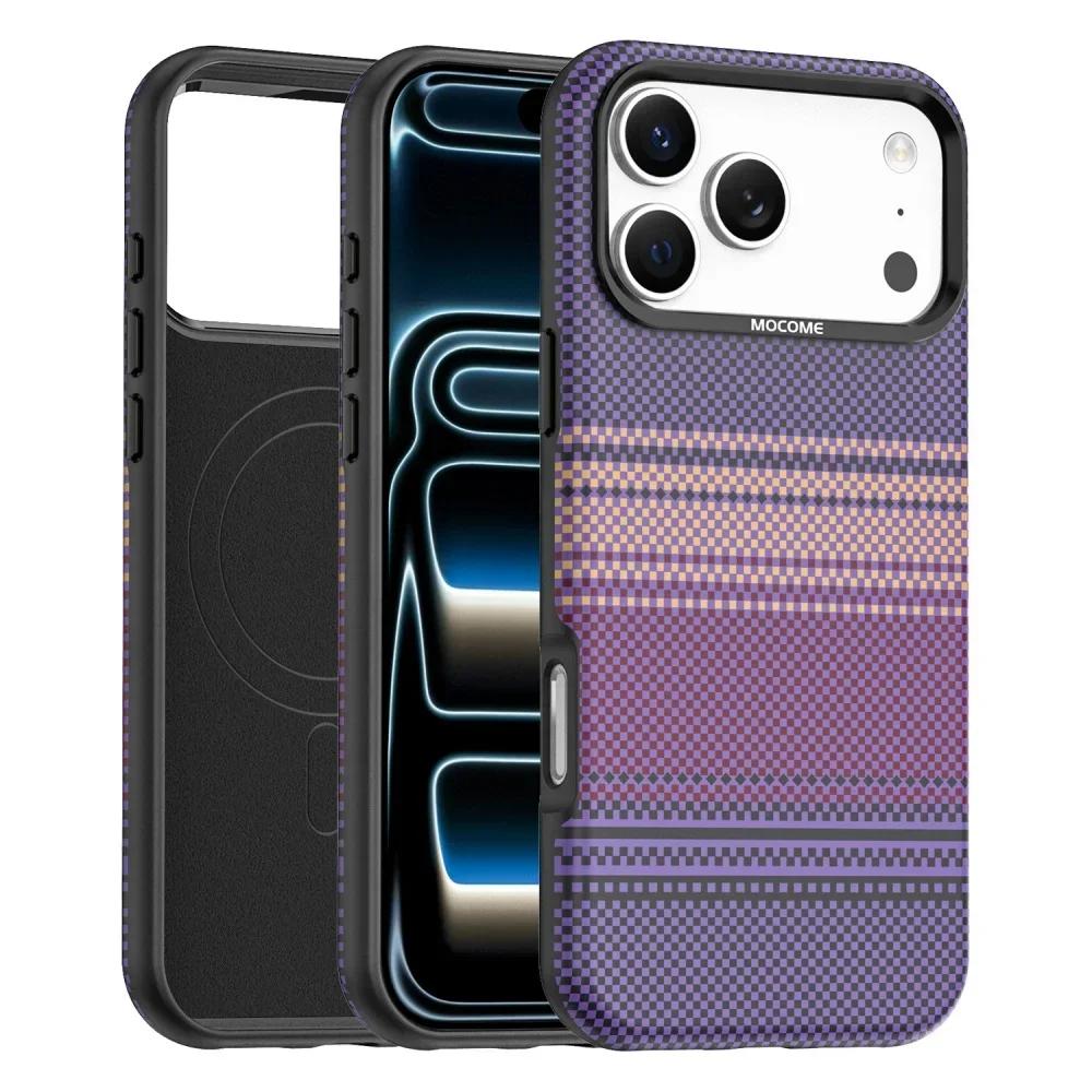 Деловой Чехол для Телефона с Текстурой Углеродного Волокна для IPhone 18Pro Max 17 16 15 14 13 12 Магнитная Беспроводная Зарядка Ударопрочный Защитный Чехол от Царапин