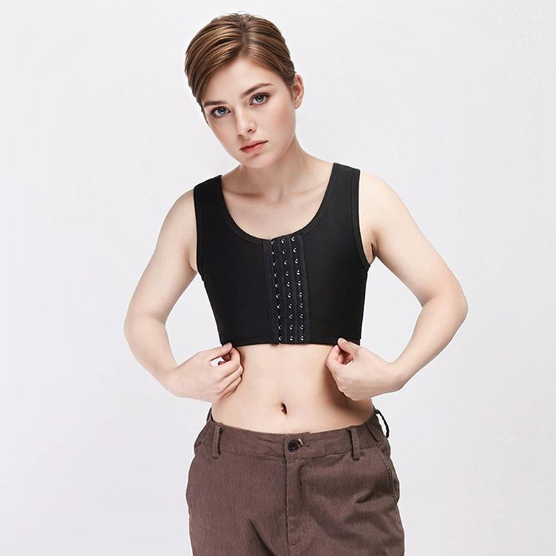 1Pc Breast Front Buckle Polyester Solid Color Lesbian Tomboy Strengthen Flat Chest Binder Short Vest Underwear Trans