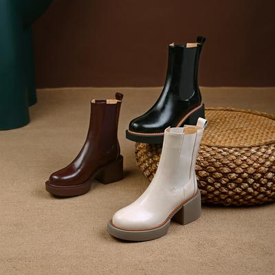 Ботинки Qirui Ботинки Chelsea на толстой подошве, кожа внутри и снаружи, простые и элегантные