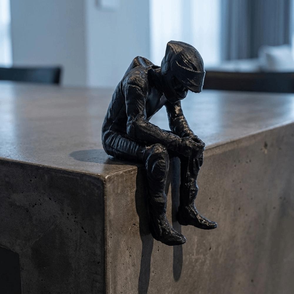 Plastic Motorcycle Rider Figurine 3D Printed Sitting Biker Art Statue Biker Statue Gaming Room
