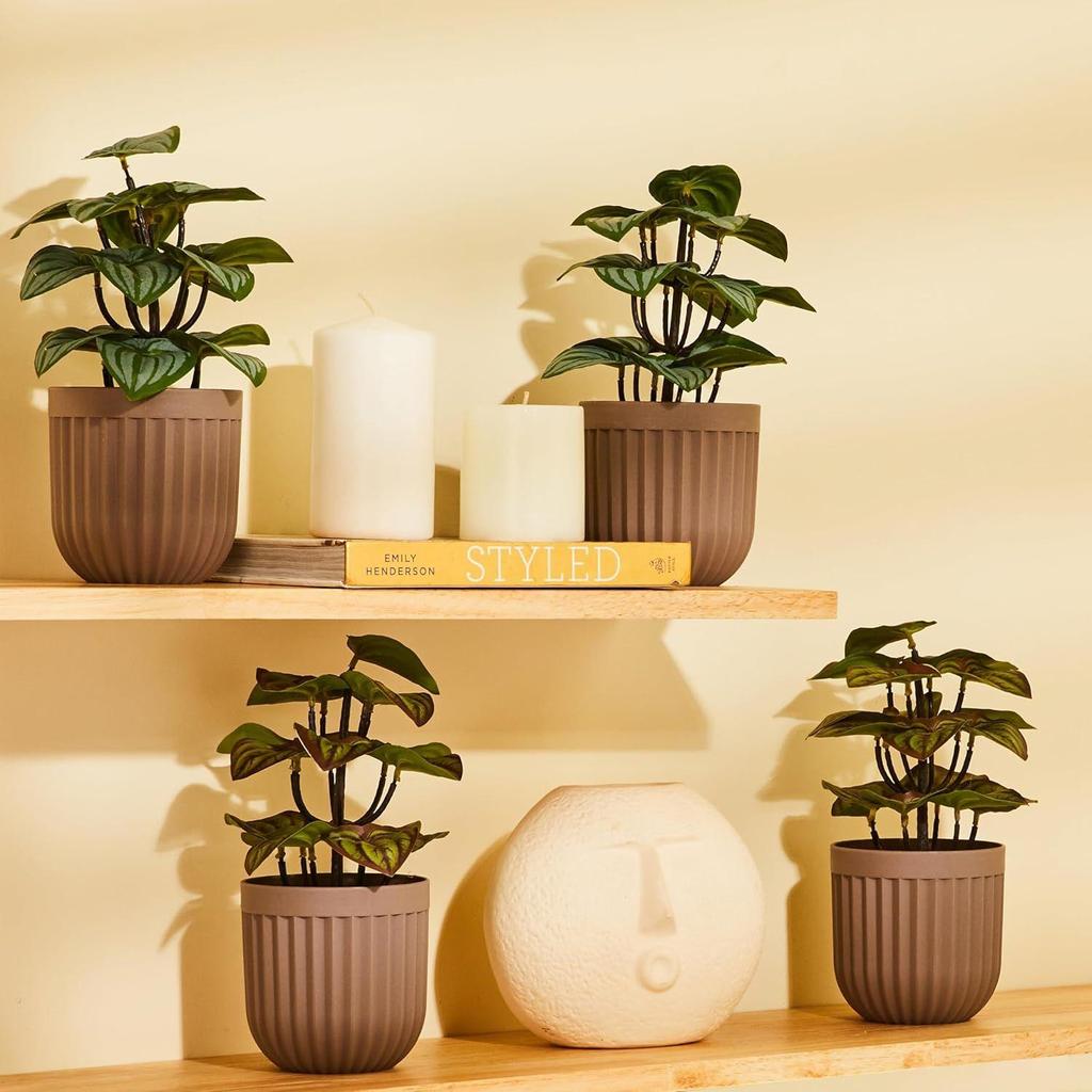 Искусственные растения в горшке| Реалистичный вид | Прочный пластик | Универсальное использование | Не требуют ухода | Домашний декор | 10 см X 24 см (Пакет из 4)