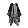 Double-Sided Plain Shawl With Striped Plaid Cloak Jacket And Thermal Scarf