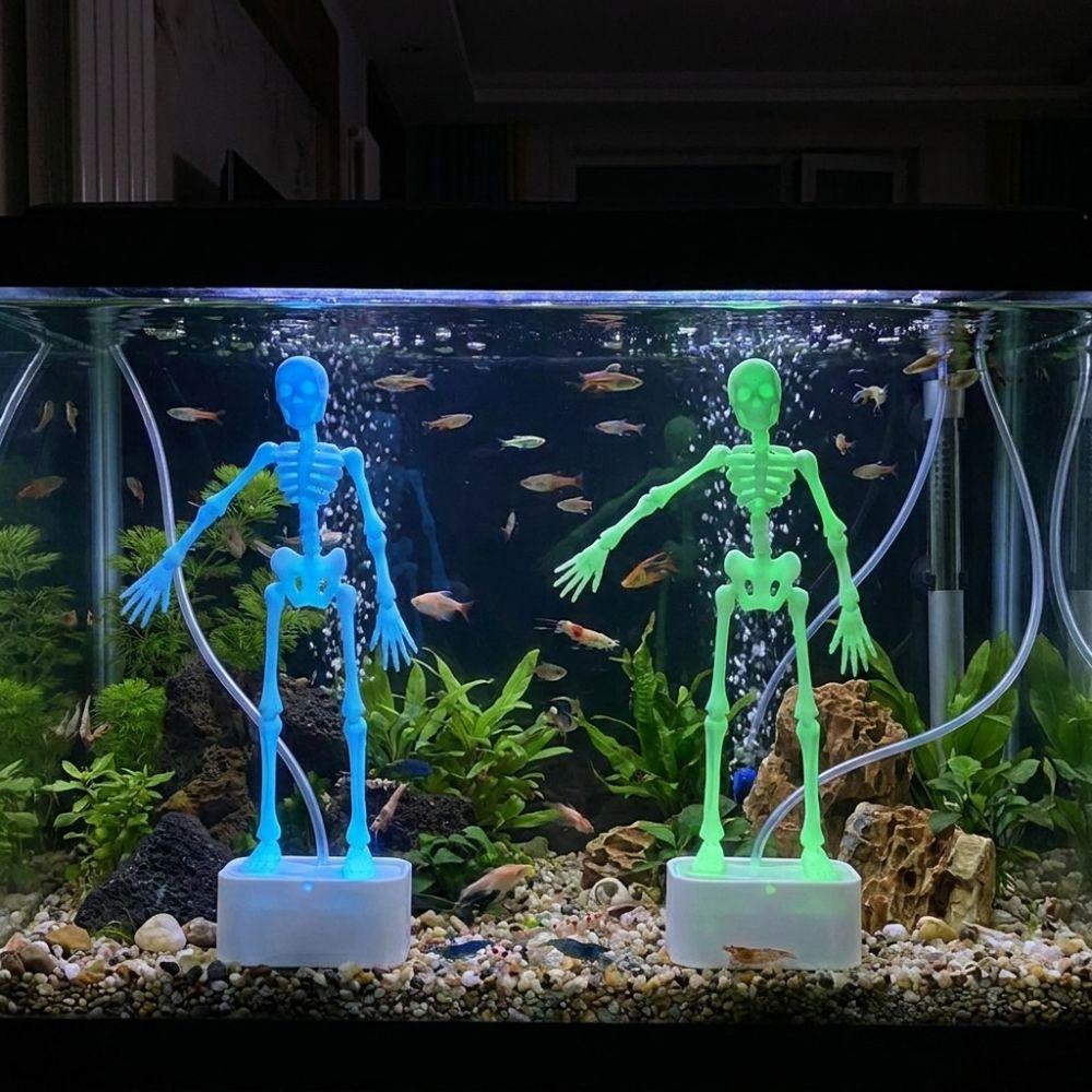 Luminous Halloween Skeleton Bubbler Statue Fish Tank Dance Skull Ornament Aquatic Landscaping
