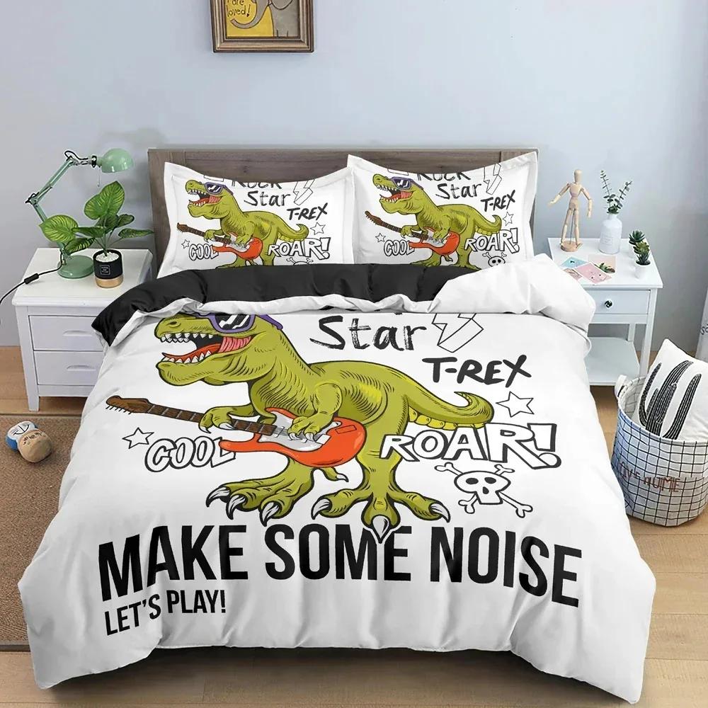 Cartoon Dinosaur Bedding Setfor Kid'S Bedroom Decor Duvet Cover King Queen Full Size Bedclothes Pillowcase Bed Set