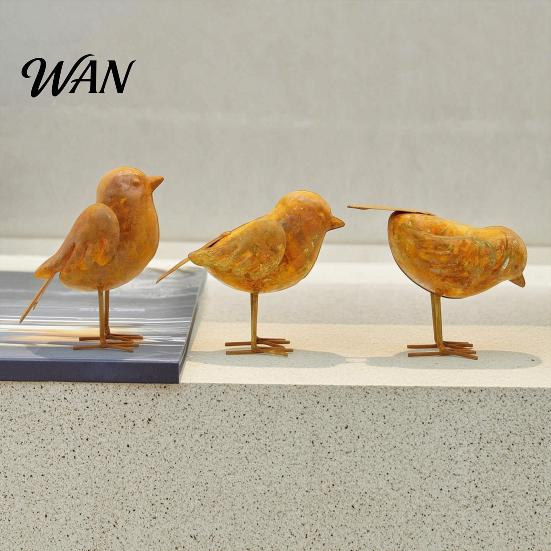 Bird Figurine 3 Pcs Rusty Metal Vintage 3D Modern Decoration Sculpture Farmhouse Outdoor for Patio Yard Garden Mid-century Statue