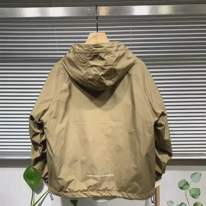 Мужская весенняя рабочая куртка с капюшоном и большим карманом на молнии - повседневный свободный модный пуловер