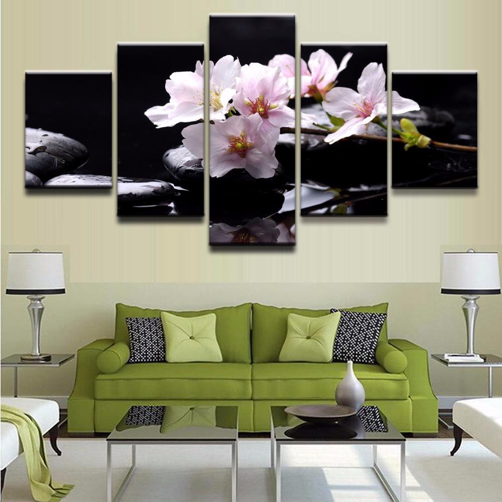 Современные HD печатные картины на холсте, настенное искусство, 5 шт., розовый цветок, отражение, картина, постер для гостиной, декоративные, без рамки