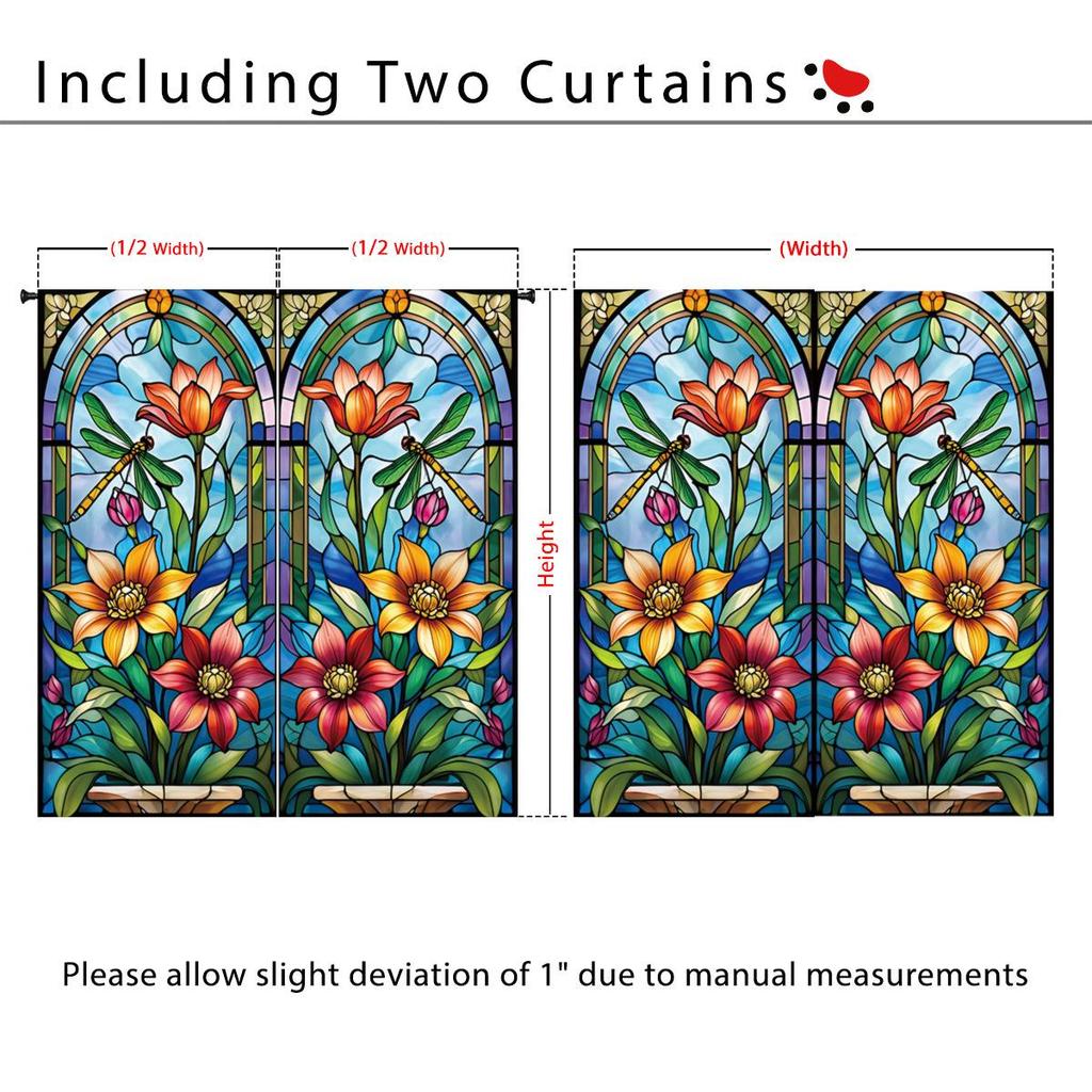 Dragonfly Pattern Glass Painted Blackout Curtains - Thickened Polyester, High Precision Sun Protection