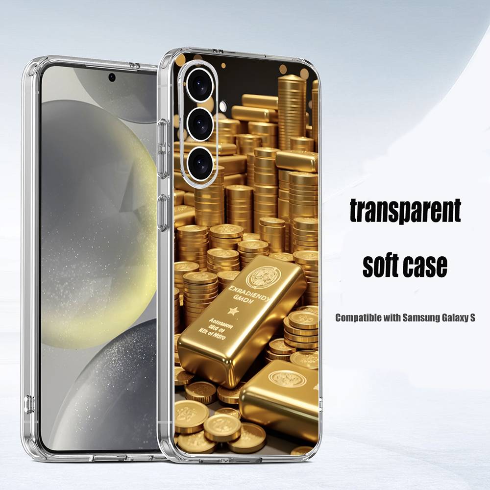 Деньги Золото Искусство Чехол Для Телефона Для Samsung S24,30,21,22,23,20 FE,lite,PIus,Ultra,5G,Note,9,10 Прозрачная Крышка