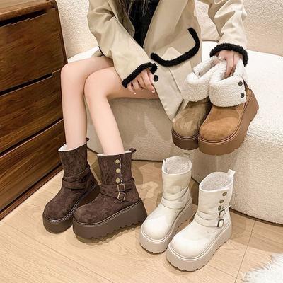 Модные универсальные полусапоги на толстой подошве женские осенне-зимние новые теплые женские зимние ботинки