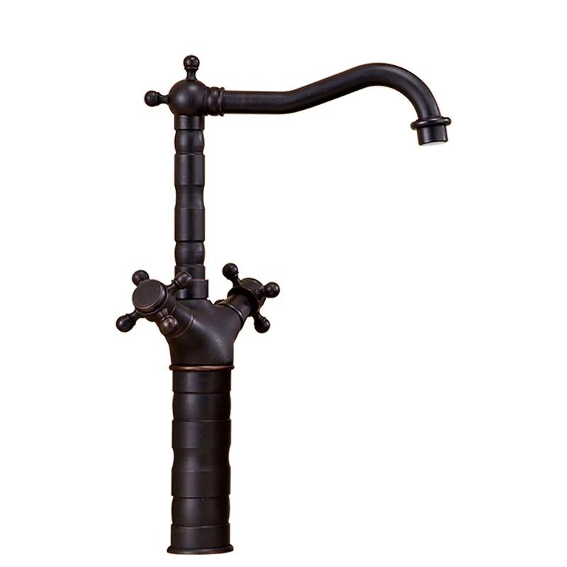 Золотой смеситель для раковины, смеситель для ванной комнаты, устанавливаемый на столешницу, с двумя ручками, черный смеситель для раковины, антикварный кухонный смеситель, хром