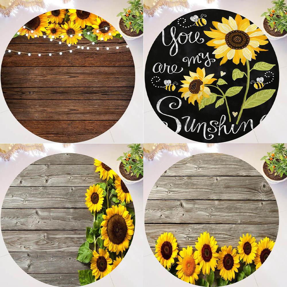 Chic You Are My Sunshine Подсолнух Круглый ковер Гостиная Спальня Современный цветочный ковер Напольный коврик Стул Дом