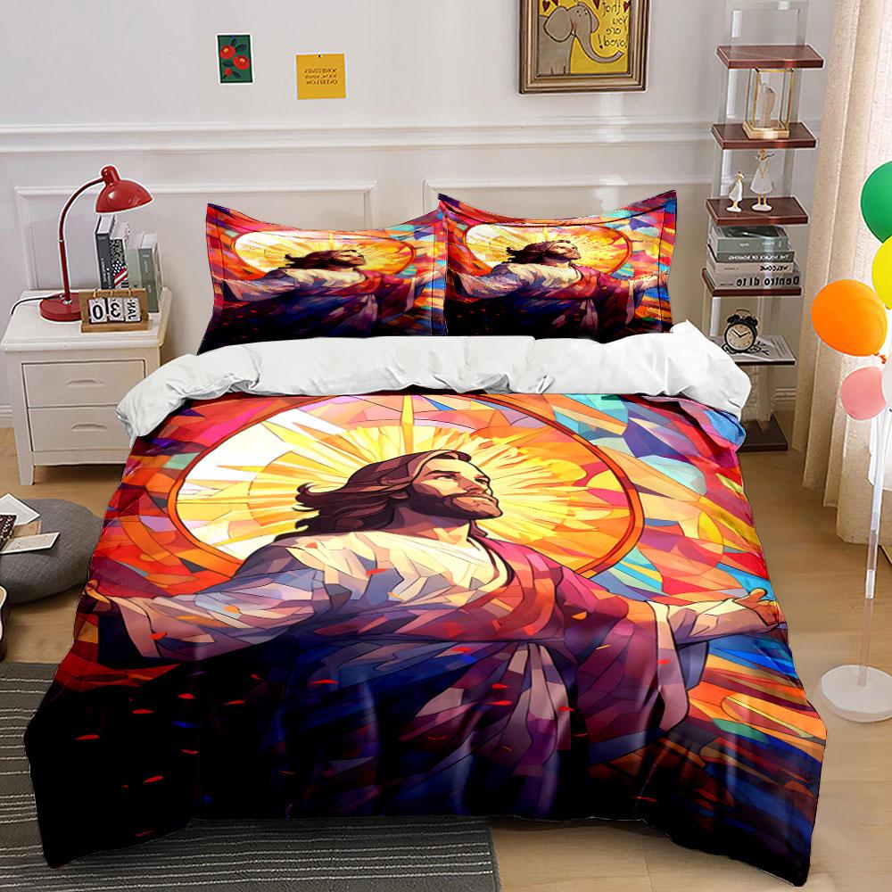 Stained glass Jesus design. Bedding sets Duvet cover sets Duvet covers Pillowcases(1*Duvet Cover 2*Pillowcases without duvet insert)