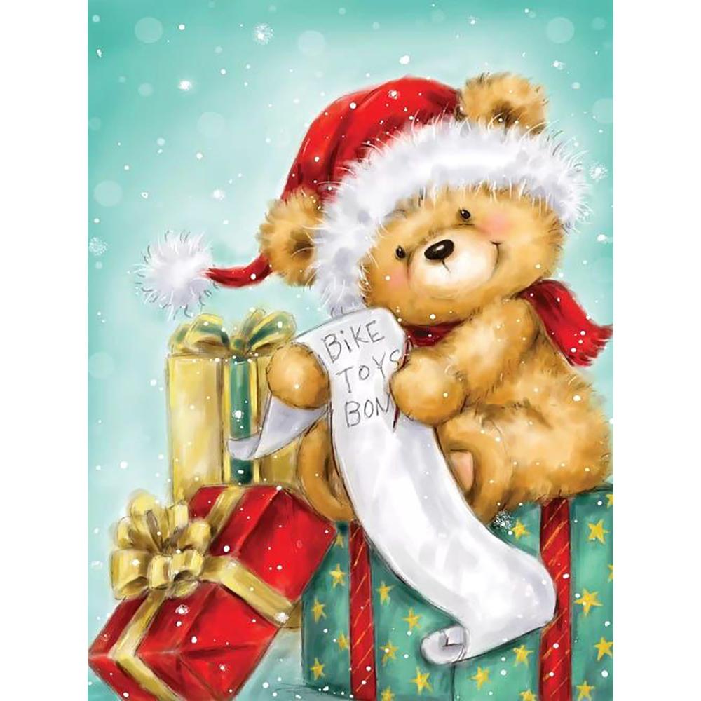 5d алмазная живопись Рождественский медведь шляпа ремесленная полная квадратная Алмазная вышивка крестиком мозаика с изображением животных Рождественская настенная живопись