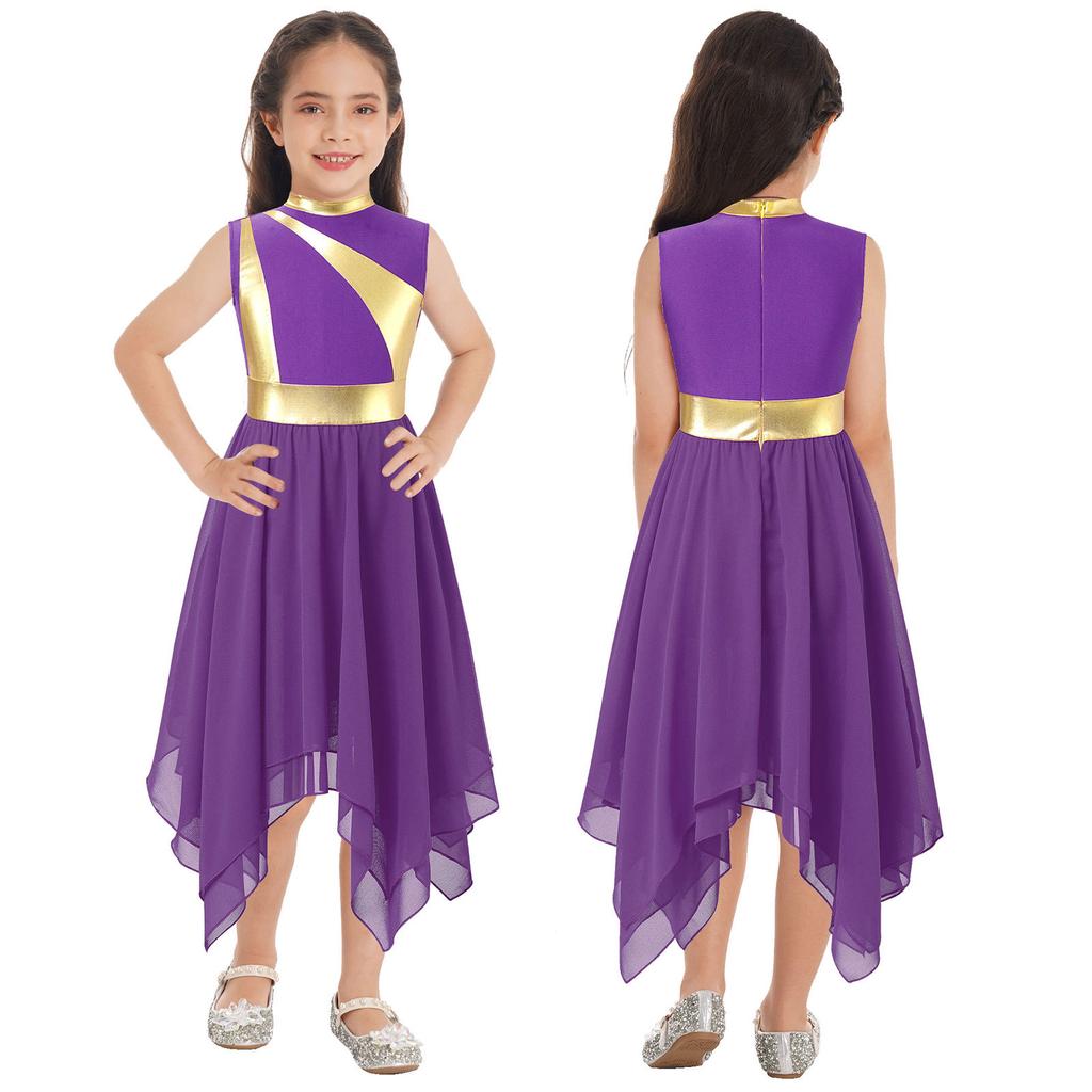 Kids Girls Praise Lyrical Dance Dress Worship Liturgical Celebration Costume Ballet Dance Wear