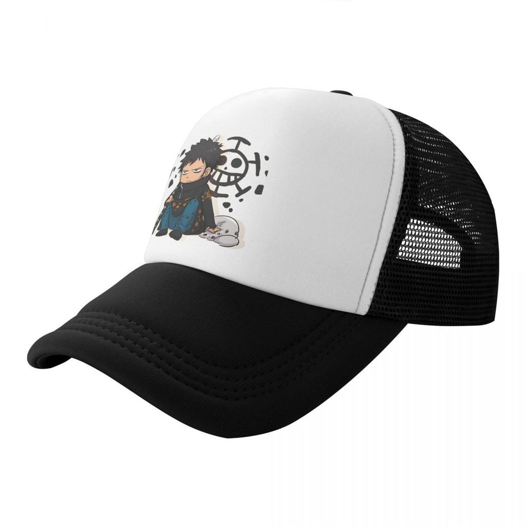 Luffy Anime Trucker Hats Trafalgar D Water Law Chibi Mesh Net Baseball Cap Snapback Kpop Peaked Hat Unisex Women One Size