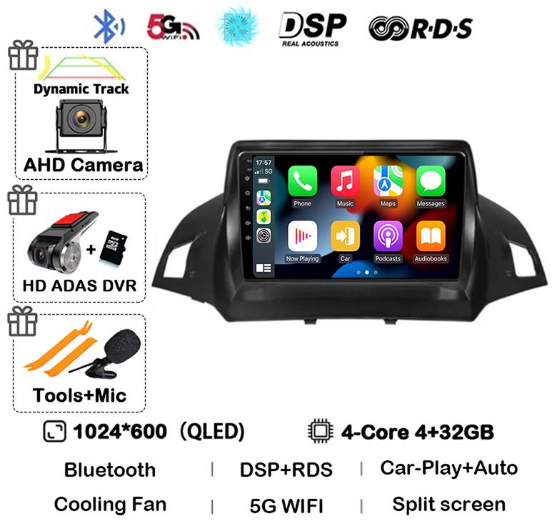 Android 14 Carplay Auto для Ford Kuga Escape 2013 2014 2015 2016 Автомобильный радиоприемник Мультимедиа Видеоплеер GPS Стерео 4G WIFI Головное устройство