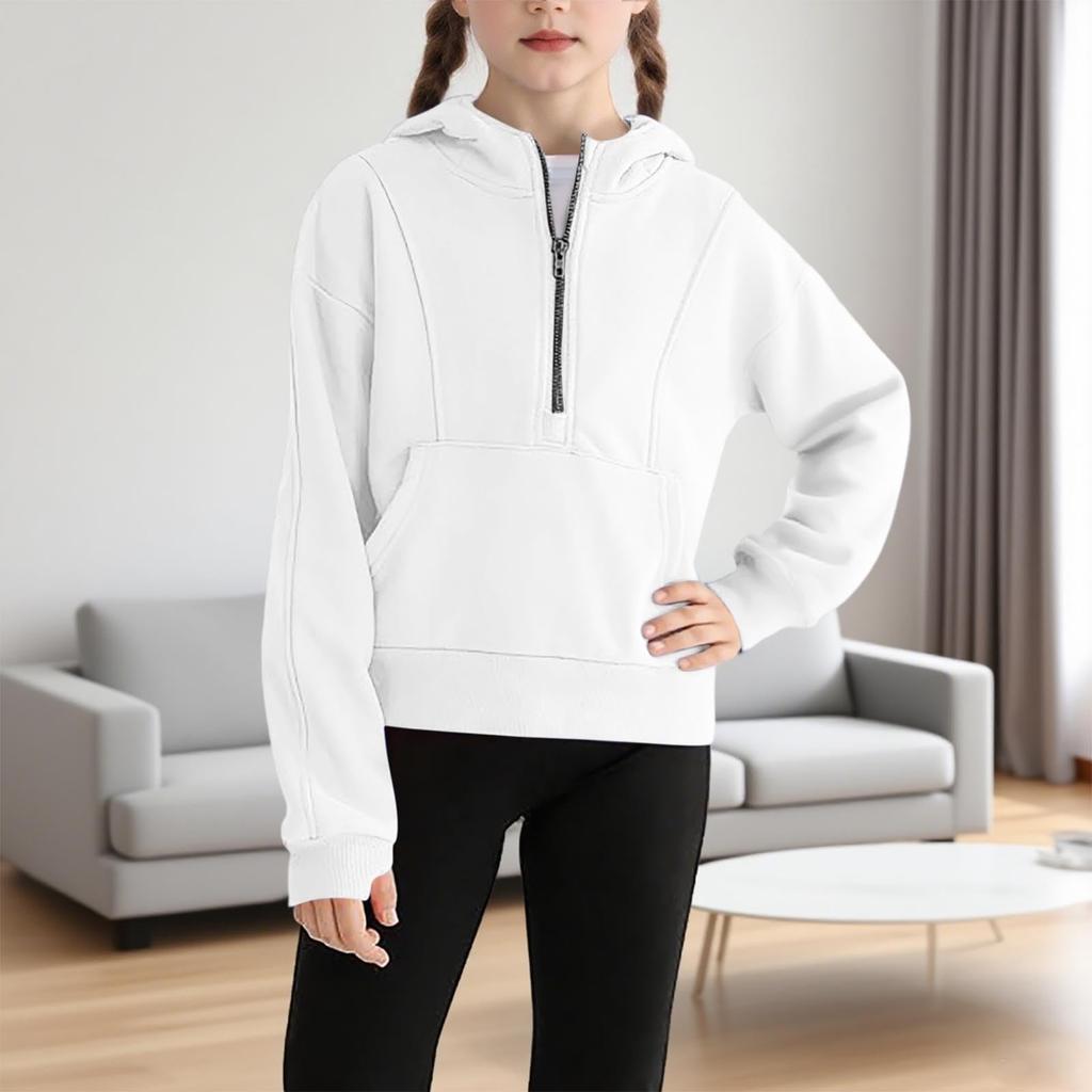 Children's Hooded Zipper Thickened Sweatshirt For Girls Solid Color Top