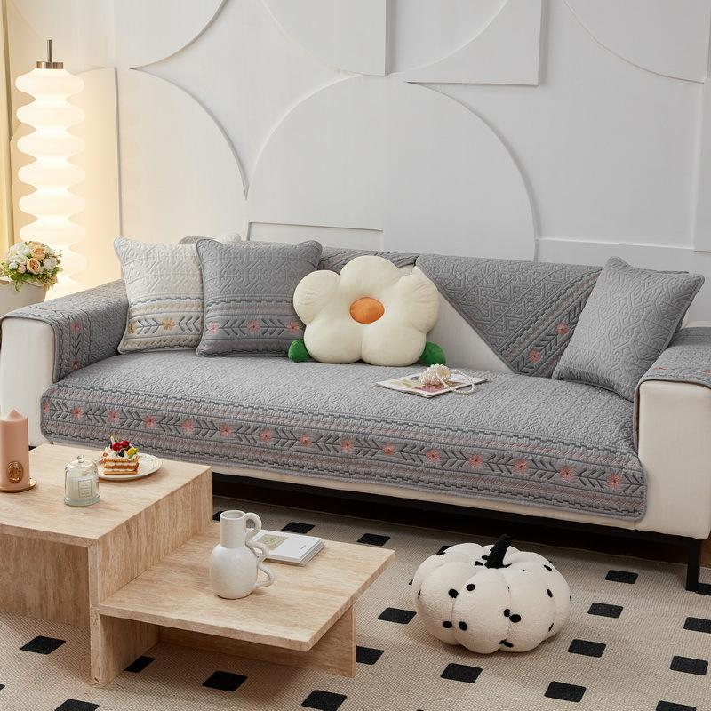 Pure Cotton Sofa Cushion, Universal In All Seasons, Seat Cushion Cover Cloth, Simple Modern Non-Slip Cotton Fabric, Leather Sofa Cover Towel