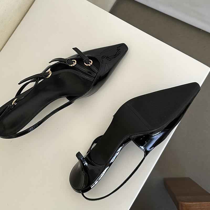 Liyke Весенняя мода Дизайн Больше Пряжка Ремень Туфли Женские Офисные Туфли Уютные Острый Носок Вечеринка Выпускной Низкий Тонкий Каблук Мюли Сандалии