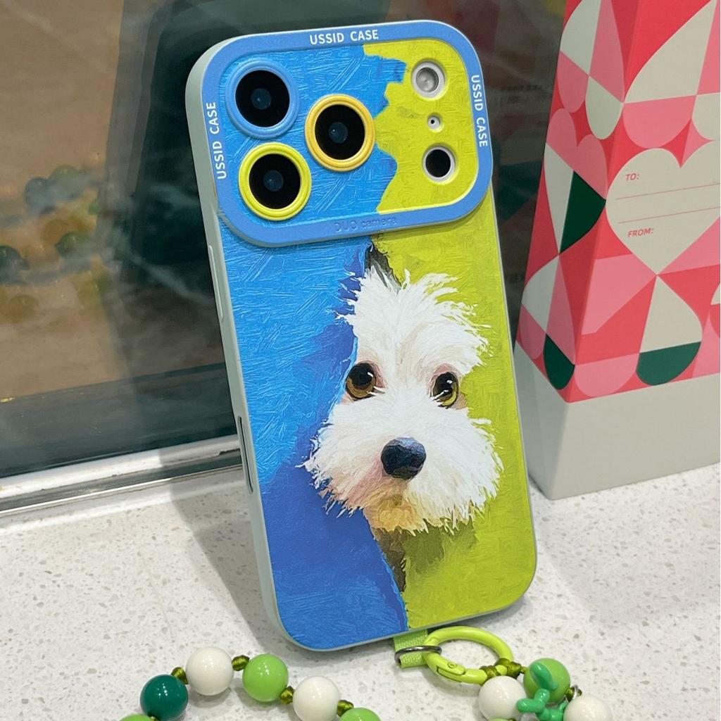 Plush puppy green apple 17promax cute iphone16 cartoon hanging chain cover soft phone case