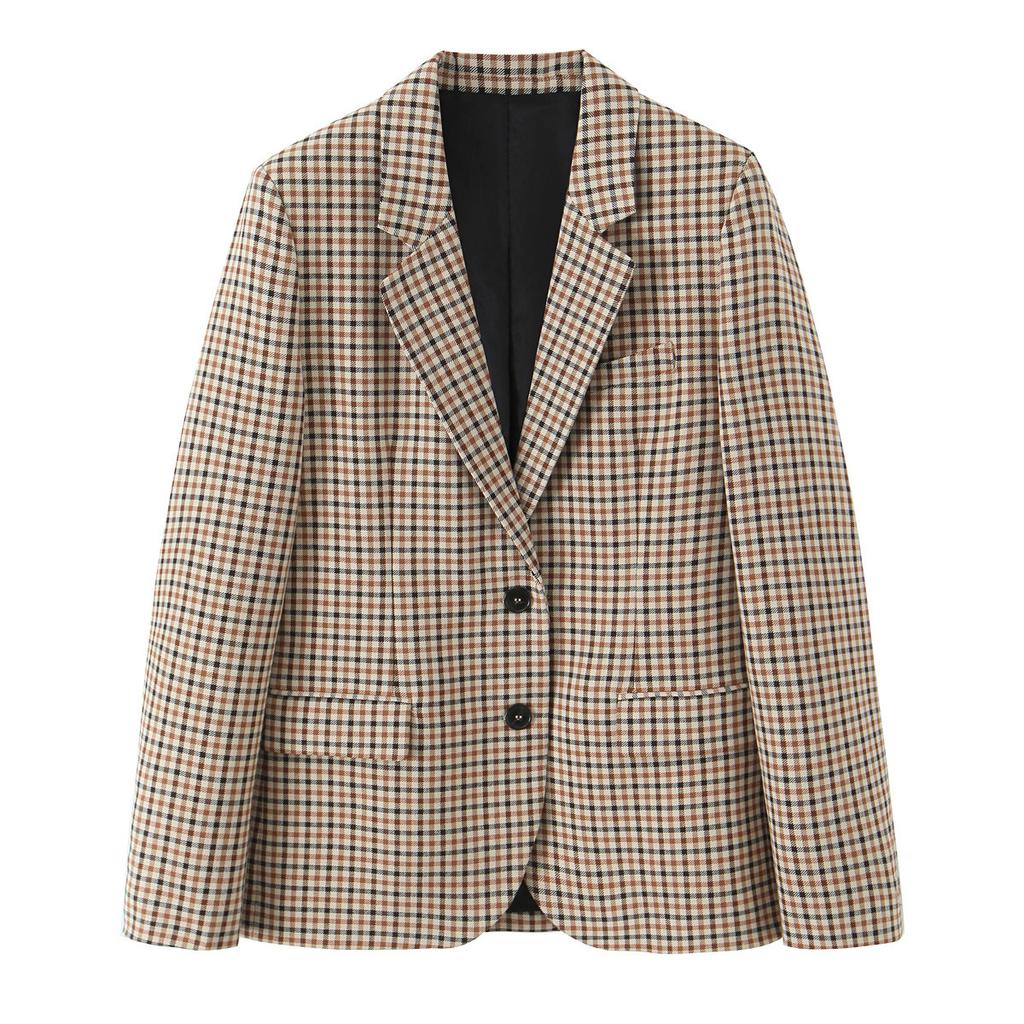 European and American style French women's clothing fashion versatile temperament plaid straight-cut blazer + pants