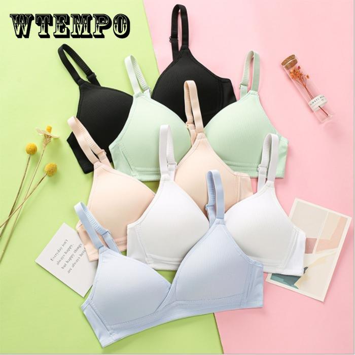 Young Women Gather Comfortable Pure Color Simple High School Student Underwear Girl Soft Cup Bra