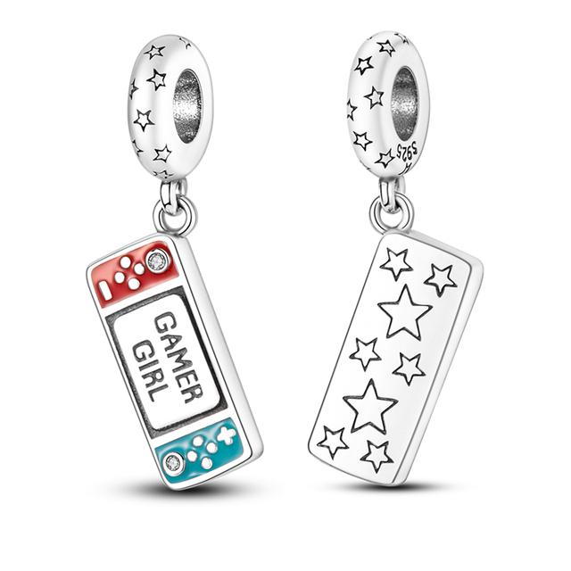 Fit Bracelet Inlaid Zircon Beads Charms 925 Sterling Silver Heart -Shape Colorful Dangle Pendants Bangle Jewelry