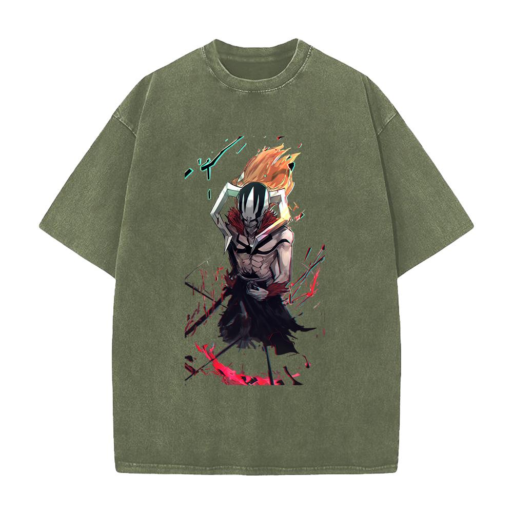 BLEACH Куросаки Ичиго Аниме Печатная Футболка Мужская Женская Стиранные Хлопковые Футболки Манга Винтажная Футболка Харадзюку Мужская Оверсайз Футболка