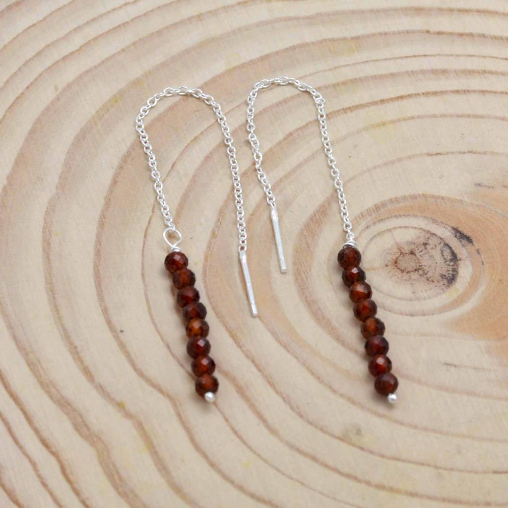 Hassonite 925 Silver Threader Earrings, Natural Gemstone Women Handmade Fringe Earrings