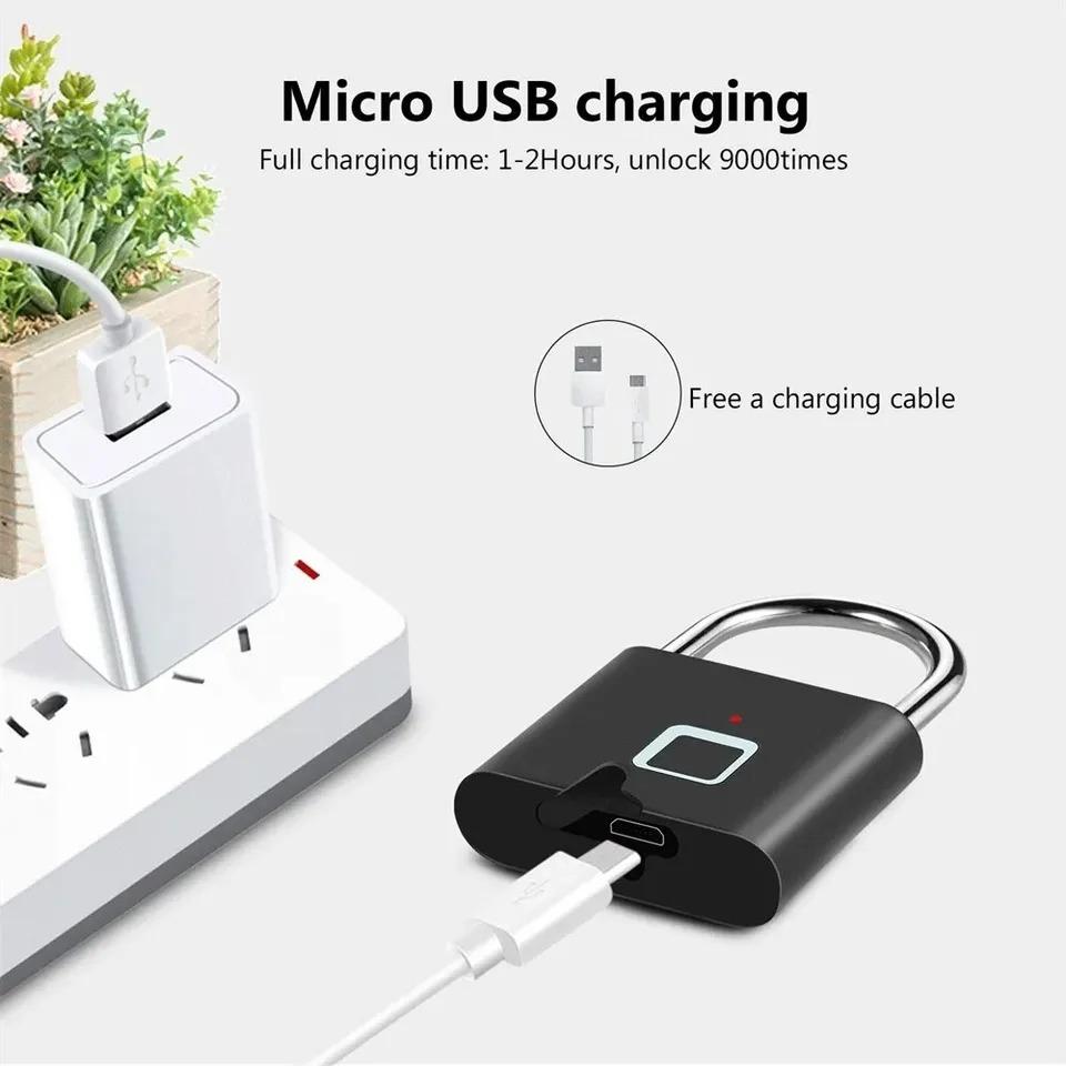 Бесключевой USB Перезаряжаемый Замок с Отпечатком Пальца Умный Дом Навесной Замок Водонепроницаемый Замок для Двери Быстрая Разблокировка Портативный Противоугонный Навесной Замок