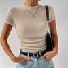 Летняя новая облегающая футболка с круглым вырезом и коротким рукавом, женская элегантная модная однотонная женская футболка, повседневная облегающая укороченная футболка для офиса 26147