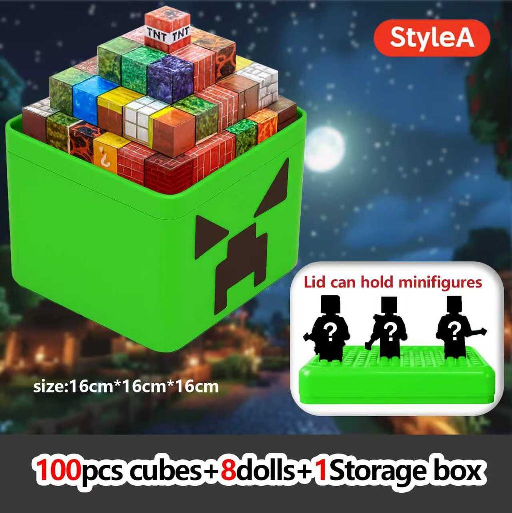 Magnetic Building Blocks Toy Storage Box Set Can Hold Figures Magnet Cube Pixel Style Model Baseplate Toys Children 2025 Gift