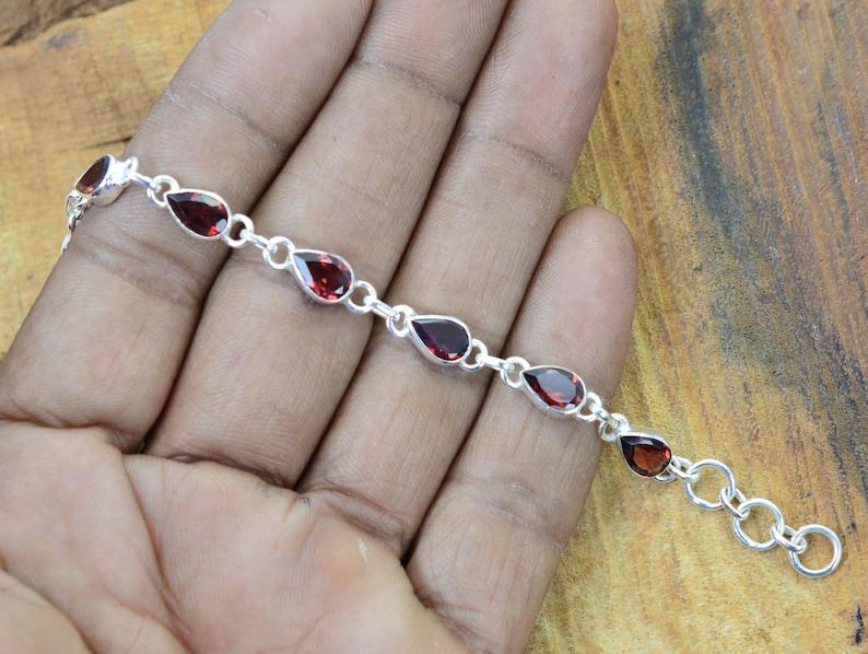 Solid 925 Sterling Silver Garnet Gemstone Boho Tennis Bracelet Charm Jewelry Designer Bracelet