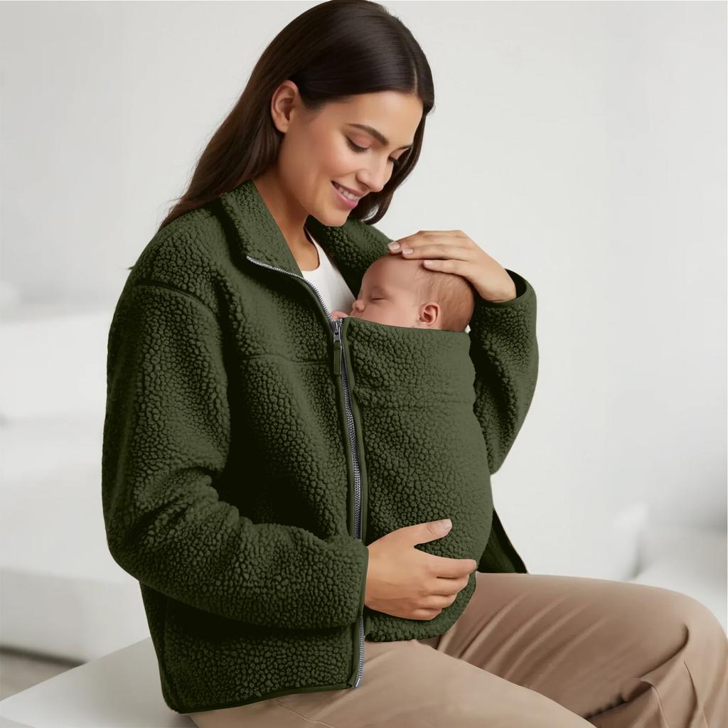 Женское пальто из овчины однотонное свободного кроя с высоким воротником, теплое шерстяное пальто