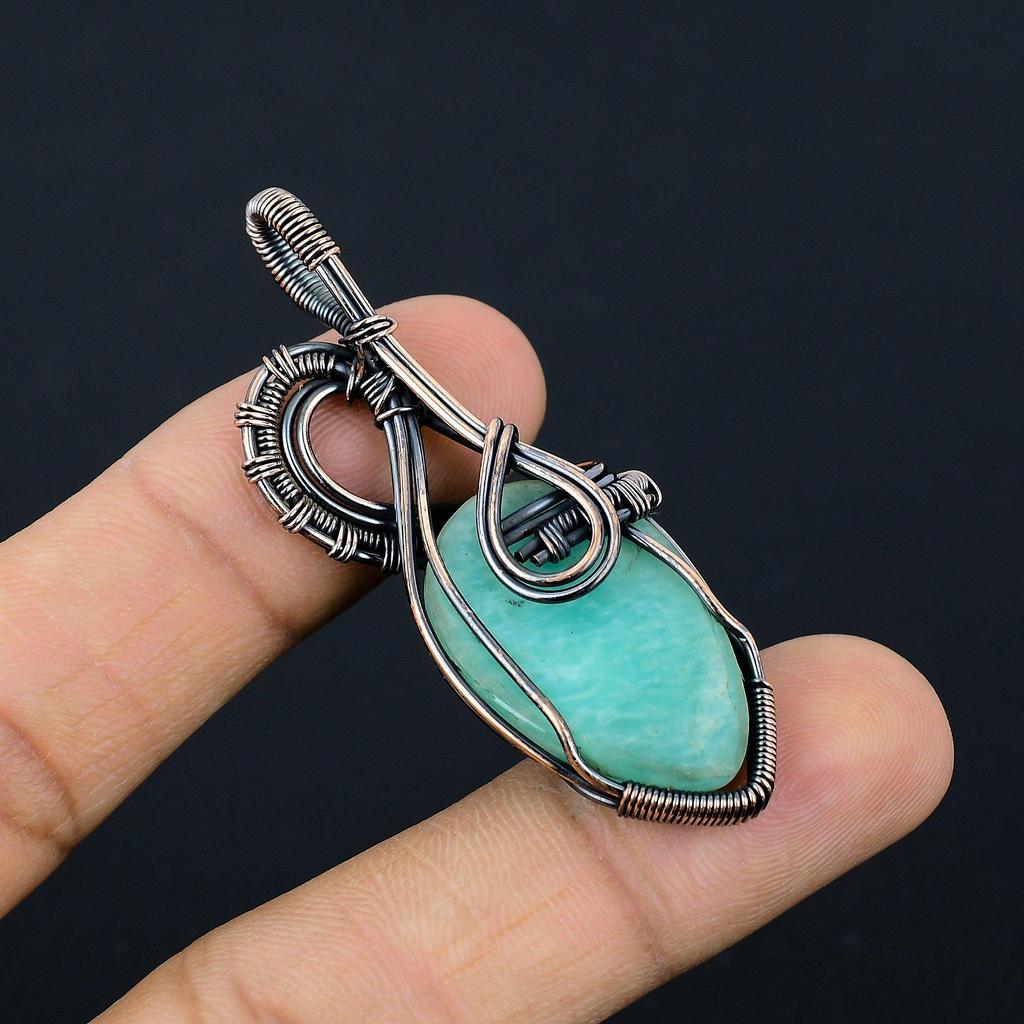 Blue Chalcedony 999 Copper Wire Wrapped Pendant, Handmade Gemstone Pendant Jewelry, Gifts For Wife Brand New Pendant