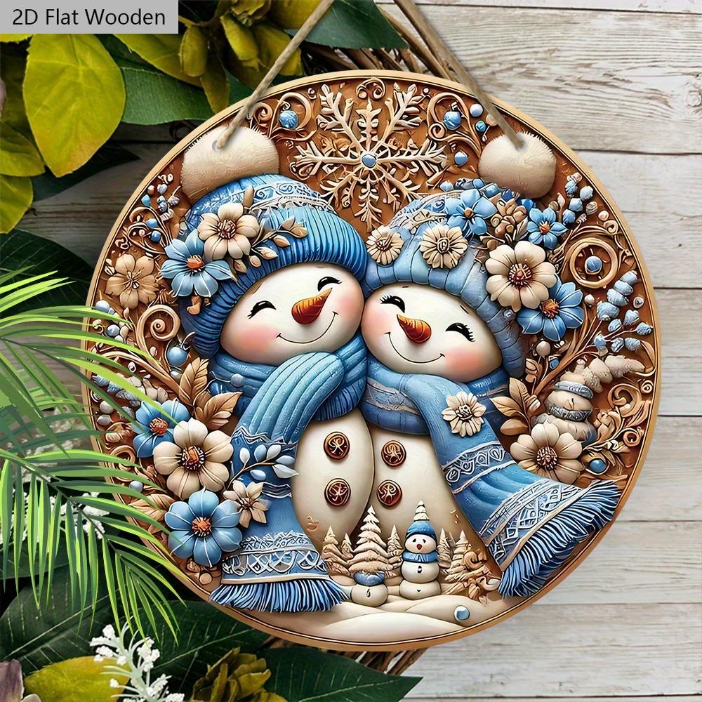 Милая деревянная рождественская табличка «Зимняя сказка» с узором снеговика - Круглая табличка «Навидад» для декора на входную дверь, на стену - Идеальное рождественское украшение