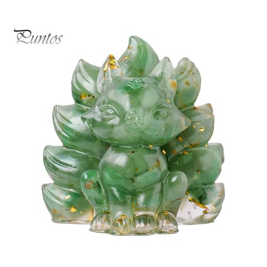 Статуэтка из натурального камня в виде девятихвостой лисы, позитивная целебная энергия, вырезанная вручную из цветного искусственного кристалла, сидящая статуя животного для домашнего офиса и рабочего стола