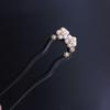 New Chinese Style Ebony Wood Hairpin with Freshwater Pearl and Blue Cloisonné Grape Flower Design