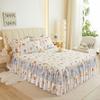 Skin-friendly Lace Bedspread 1pc Bed Skirt +2pcs Pillowcase Princess Double Layer Lace Bed Sheet Anti-slip Bed Cover