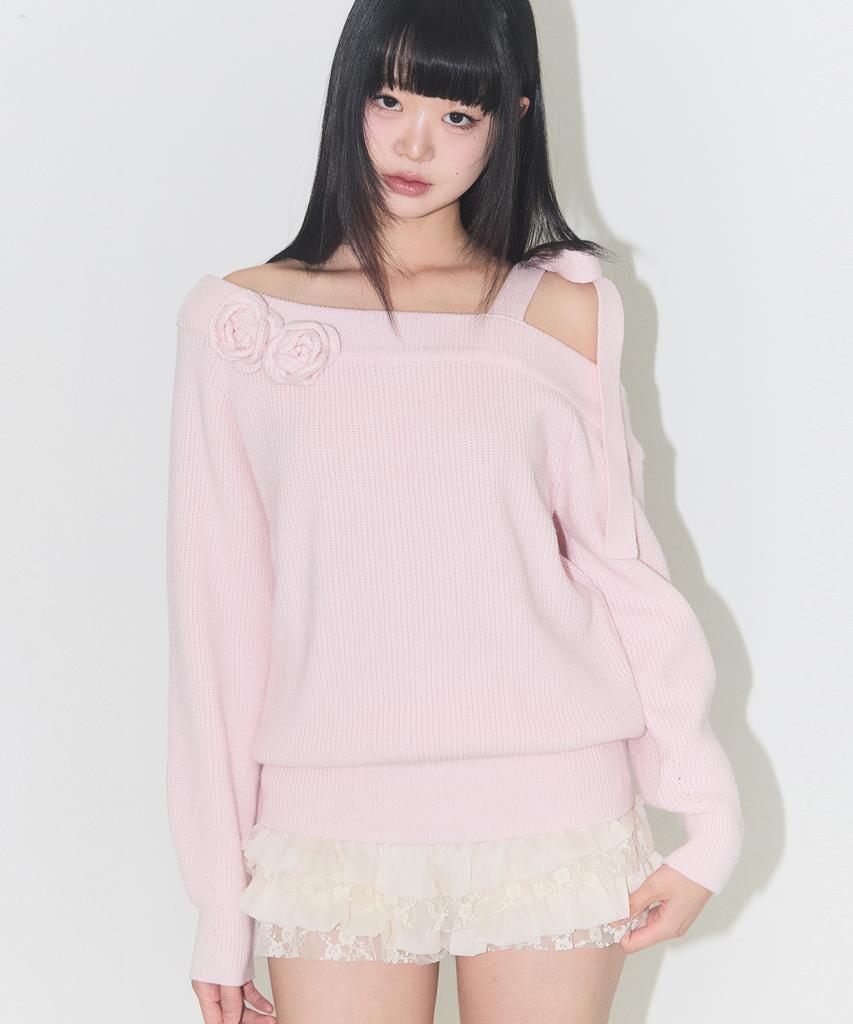 ILLIGO Bloom Bow Off-Shoulder Knit Pink