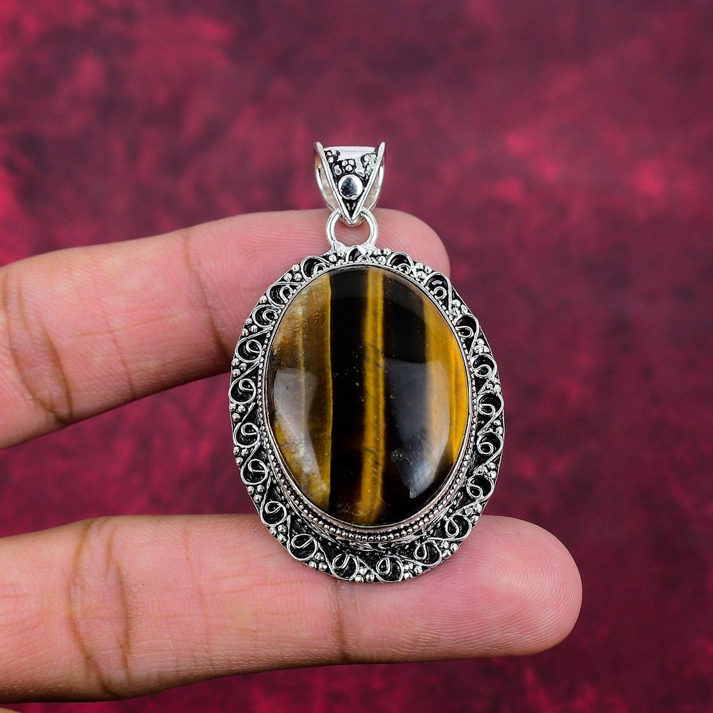 Wonderful Tiger's Eye 925 Solid Sterling Silver Pendant, Handmade Gemstone, Gift For Mom Antique Jewelry