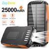 ZapZone 25000mAh Solar Wireless Charger Power Bank For iPhone Samsung Xiaomi Powerbank Portable Charger Waterproof Solar External Battery