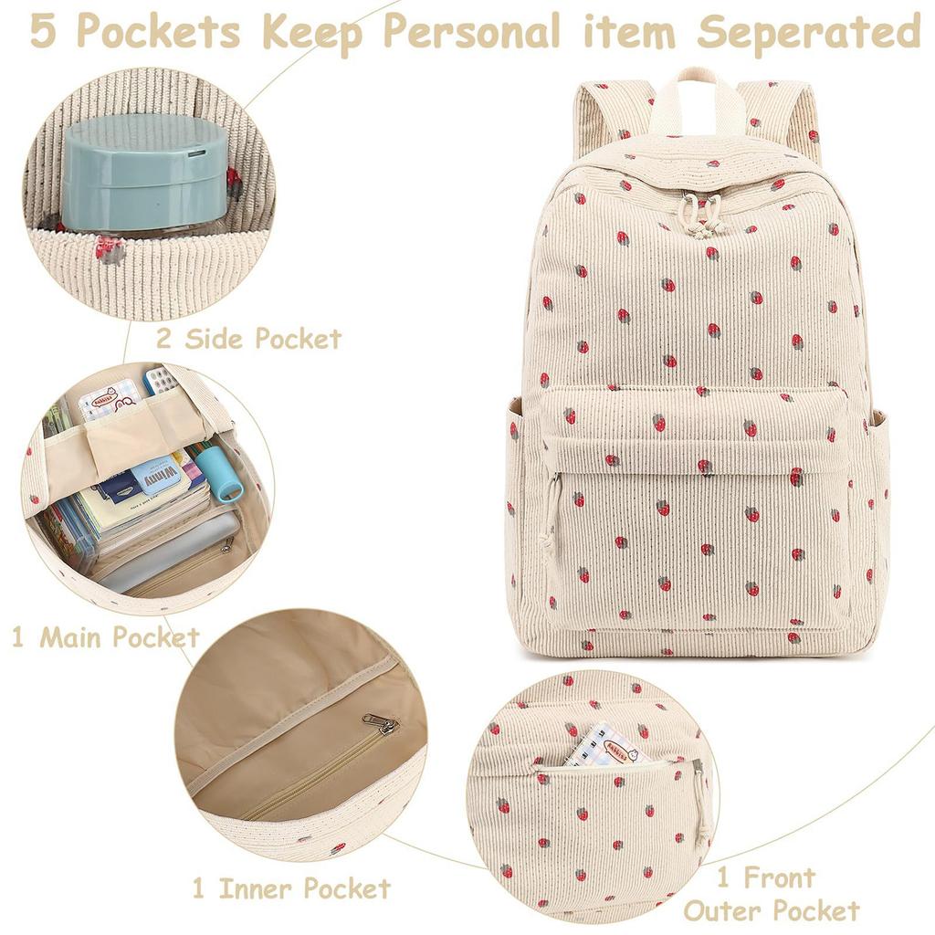 Комплект из 3 вельветовых рюкзаков – легкая школьная сумка в корейском стиле с сумкой-тоут и кошельком для девочек